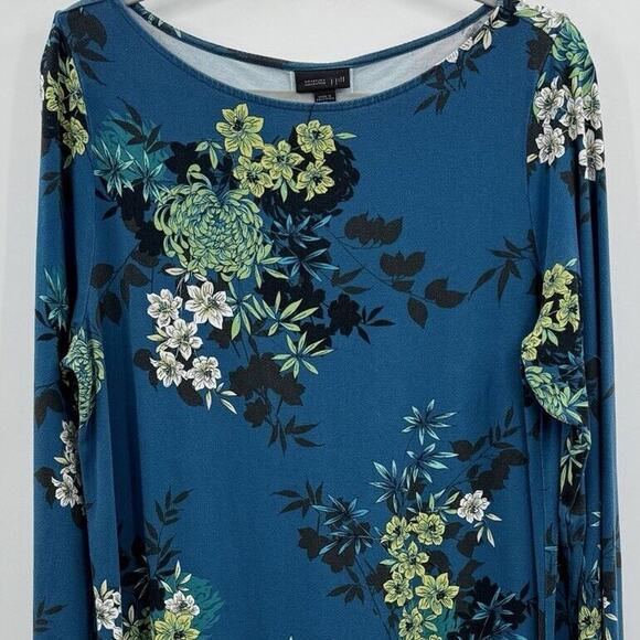 J. Jill Wearever Collection Floral Shift Dress Sz M Blue Rayon Stretch Casual - Picture 3 of 10